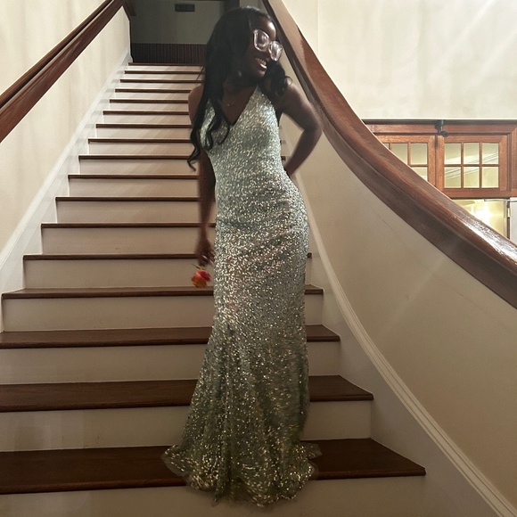 Mint Green Sequin Prom Dress